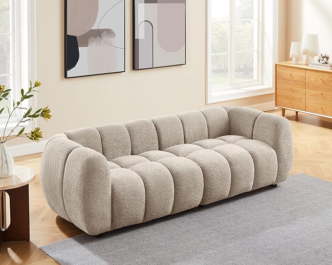 VANOMi 88" Oversized Boucle Sofa, Modern Upholstered Tufted Cloud Couch, Deep Seat Boucle Sofa,Cozy Modern 3 Seater Couch for Living Room, Bedroom, Apartment