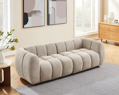 VANOMi 88" Oversized Boucle Sofa, Modern Upholstered Tufted Cloud Couch, Deep Seat Boucle Sofa,Cozy Modern 3 Seater Couch for Living Room, Bedroom, Apartment
