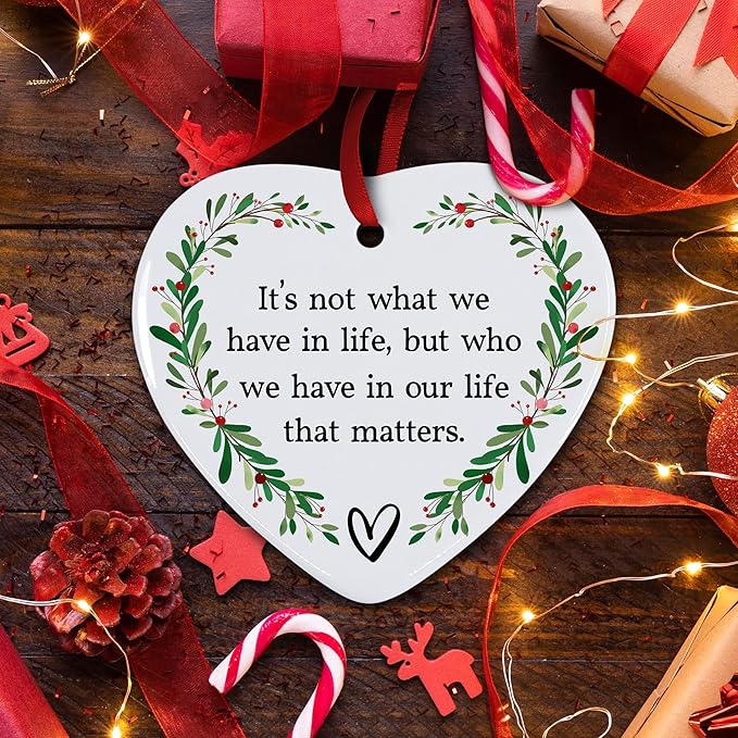 Friendship Christmas Ornament 2025 – Inspirational Ceramic Heart Ornament - Unique Thank You Message Ornament - Gift for Best Friends, Coworkers, Women & Boss