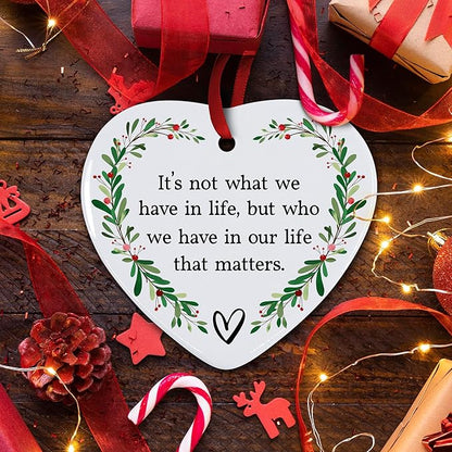 Friendship Christmas Ornament 2025 – Inspirational Ceramic Heart Ornament - Unique Thank You Message Ornament - Gift for Best Friends, Coworkers, Women & Boss