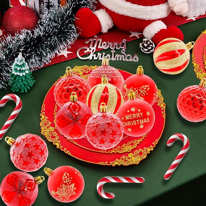 40PCS 2.36" Christmas Balls Ornaments, Plastic Christmas Tree Ornaments, Holiday Baubles, Hanging Decorations for Xmas Trees Holiday Party, Red Baubles