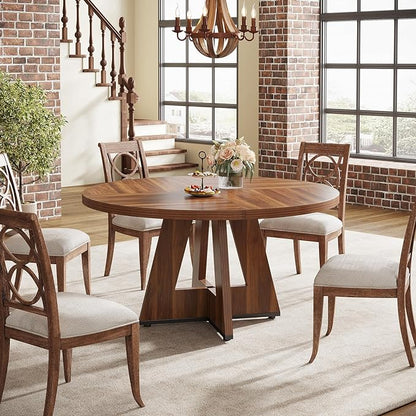 Tribesigns Farmhouse Dining Table 47 Inch Round Dinner Table for 4, Brown