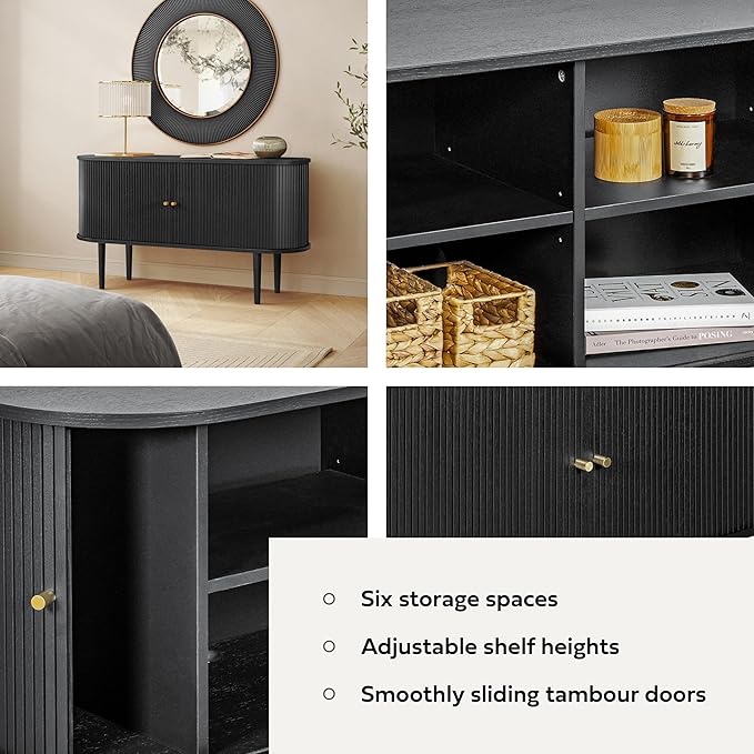 WERMO 55'' Black Sideboard Cabinet with Doors and Shelves - Black Cabinet for Living Room, Bedroom, Entryway and Office Credenza. Kitchen Buffet, Modern Media Console Table with Storage (Black Oak)