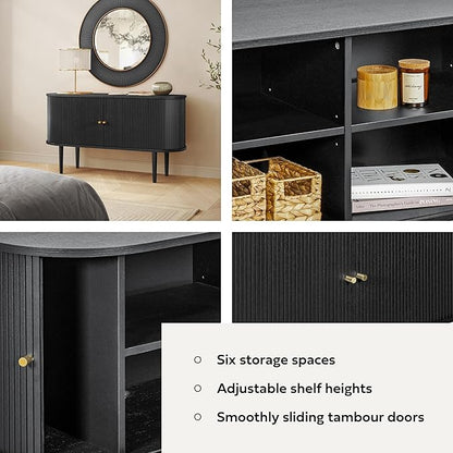 WERMO 55'' Black Sideboard Cabinet with Doors and Shelves - Black Cabinet for Living Room, Bedroom, Entryway and Office Credenza. Kitchen Buffet, Modern Media Console Table with Storage (Black Oak)