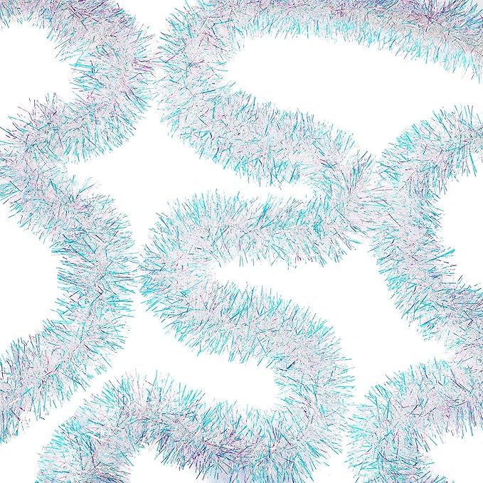 WILLBOND 50 ft Christmas Tinsel Garland Metallic Tinsel Twist Garland Christmas Tree Decorations New Year Wedding Birthday Hanging Decorations Party Supplies, 3 Inch(Iridescent)