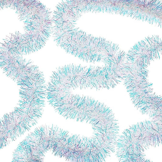 WILLBOND 50 ft Christmas Tinsel Garland Metallic Tinsel Twist Garland Christmas Tree Decorations New Year Wedding Birthday Hanging Decorations Party Supplies, 3 Inch(Iridescent)