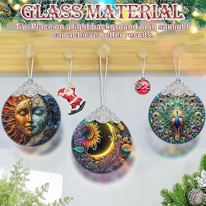 Christmas Ornament, 2025 Ornaments for Christmas Tree, Stained Glass Hanging Ornament, Holiday Ornaments, Unique Gift Idea - Sun and Moon