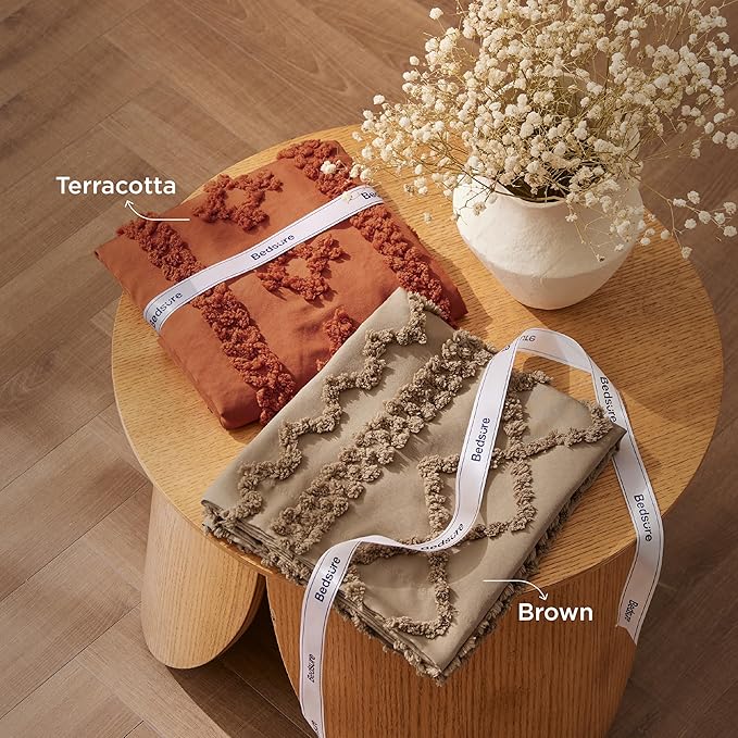 Bedsure Tufted Boho Comforter Set California King Size - Light Brown Boho Bed Set, GentleSoft™ 3 Pieces Farmhouse Shabby Chic Embroidery Bedding, Gifts for Woman, Jacquard Comforter for All Seasons