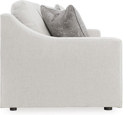 Signature Design by Ashley Maitelynn Contemporary Sofa with Accent Pillows, Reversible Cushions and Sloped Arms, Light Gray