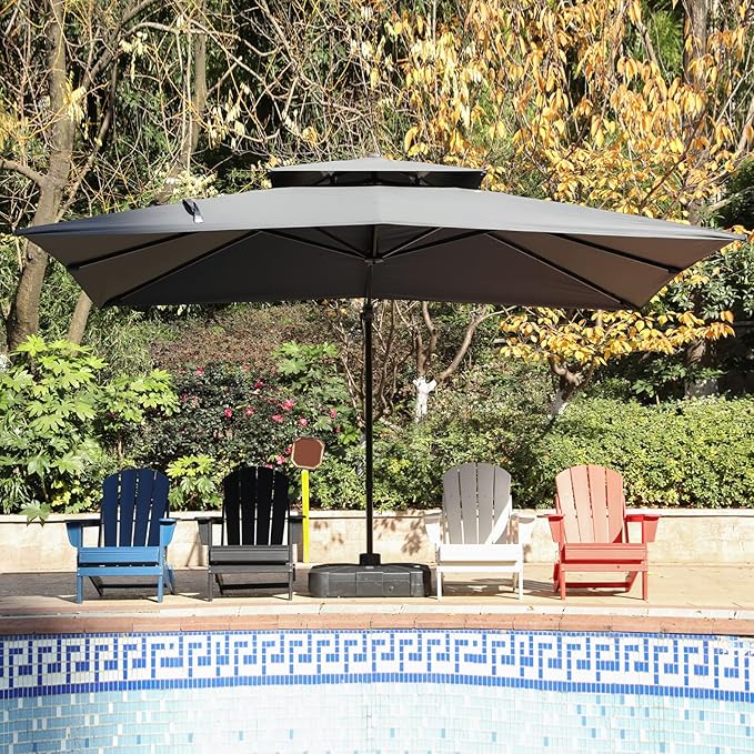10x13FT Cantilever Outdoor Patio Umbrellas, Double Top Large Rectangle Umbrella, Heavy Duty 360° Rotation Offset Outdoor Sun Shade Umbrella for Garden Deck Pool Backyard Patio, Grey