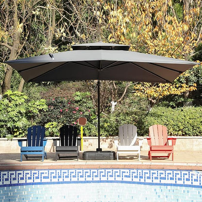 10x13FT Cantilever Outdoor Patio Umbrellas, Double Top Large Rectangle Umbrella, Heavy Duty 360° Rotation Offset Outdoor Sun Shade Umbrella for Garden Deck Pool Backyard Patio, Grey