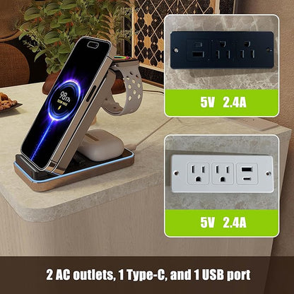 Fluted Night Stand with Charging Station, 22" Tall END Table with 2 Large Storage Drawers and 2 Widened Reinforced Legs, Modern Bedside Table for Bedroom, Living Room, Whitewashed Oak