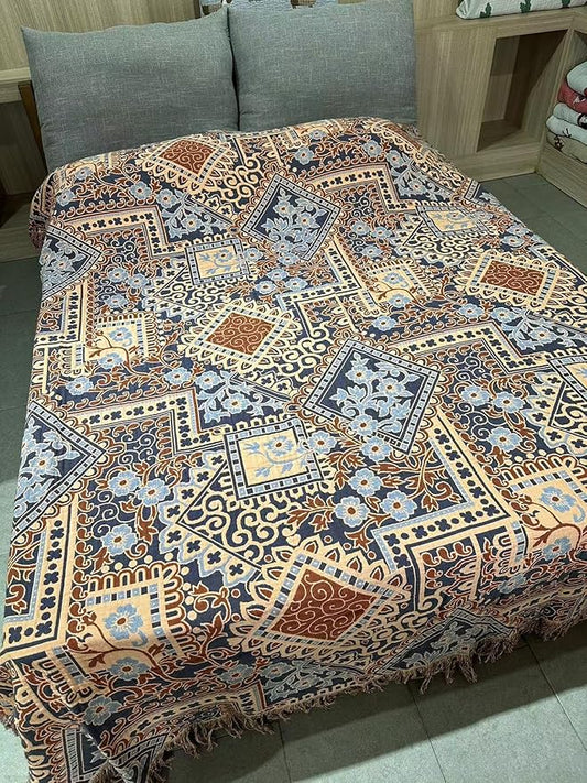 Boho Throw Blanket 100% Cotton Woven Ultra Soft 4-Layer Muslin Quilt Farmhouse Bed Blanket Cover 60"x80", Diamond