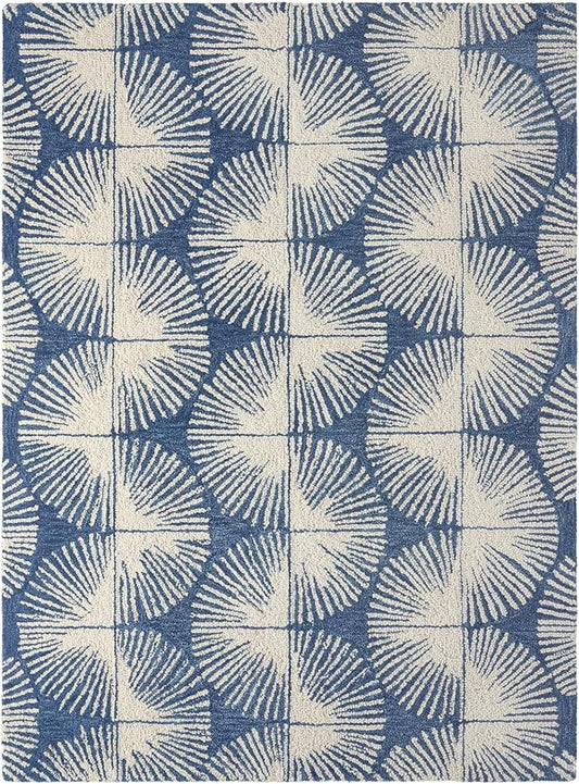 Nicole Miller New York Kendall Fluted Geo Handcrafted Area Rug, 100% Wool Rug, Navy Blue, 5'x7’