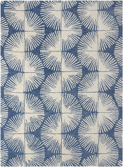 Nicole Miller New York Kendall Fluted Geo Handcrafted Area Rug, 100% Wool Rug, Navy Blue, 6'x9'