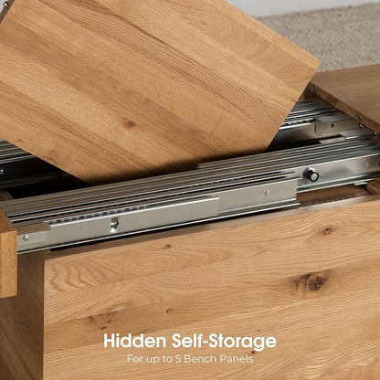 Transformer Expandable Dining Table Set – Solid Wood Table for 2 to 12 with Bench and Coffee Table Panel Storage – Space-Saving Adjustable Dining Furniture (Natural, Table + Bench + Coffee Table)