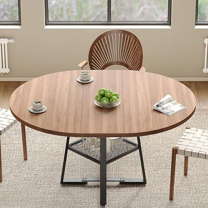 Extendable Round Dining Table for 4-8, 47 Inch Dining Room Table with Storage, Sturdy Metal Frame & Thickened Panel, Circle Dinner Tables for Dining Room, Kitchen, Living Room (Walnut)