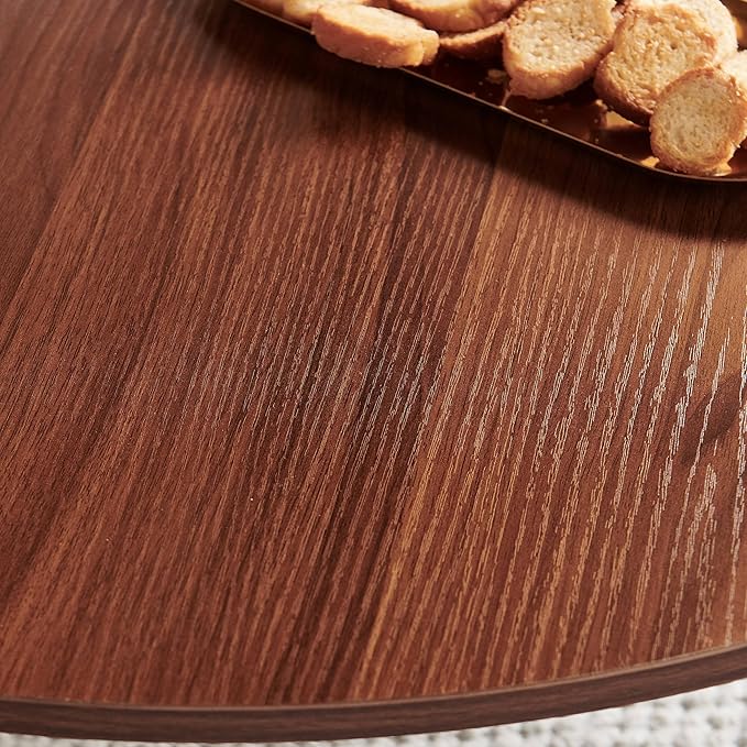 Saint Mossi Glass Round Coffee Table for Living Room, Middle-Century Modern Style, Coffee Brown Glass Top & Walnut Brown MDF Wood Top, with Gold Finish Legs & Frame