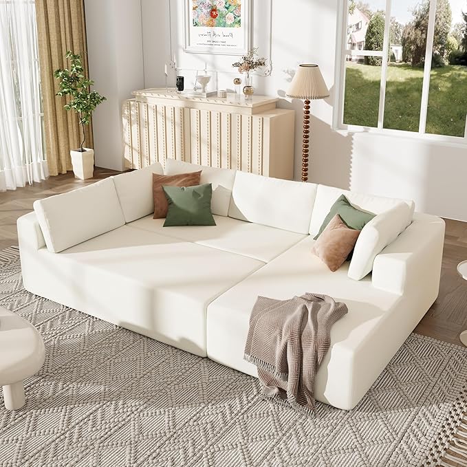 Modern Large Modular Sectional Sofa 3 Piece Free Combination, Beige