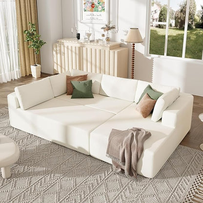 Modern Large Modular Sectional Sofa 3 Piece Free Combination, Beige