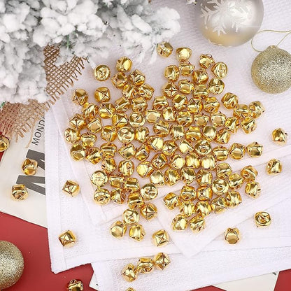 Augshy 200 Pieces Jingle Bells 3/5Inch Craft Bell Bulk for Christmas Home and Pet Decorations Xmas Decor Party Favors Supplies (Gold)