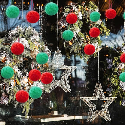 24 Pcs Red Green Fur Christmas Ornaments 3.15 Inch Pom Pom Ball Lime Green Hanging Decoration Fuzzy Fluffy Christmas Tree Decorations for Xmas Tree Wreath Home DIY Craft Gift Party Decor