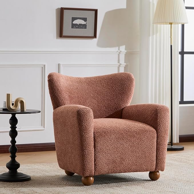 Christopher Knight Home Lindy Wingback Accent Chair, Upholstered Armchair with Rounded Wooden Legs, Curved Backrest Single Sofa, Soft Cushion Seating, Comfy Lounge Chair for Living Room, Dusty Coral