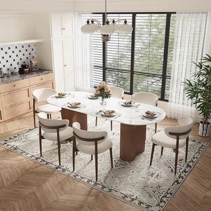 Modern Dining Chairs Set of 2 – Cotton Linen Fabric Upholstered Dining Room Chair, Farmhouse Kitchen Side Chairs with Solid Wood Legs – No Assembly Required