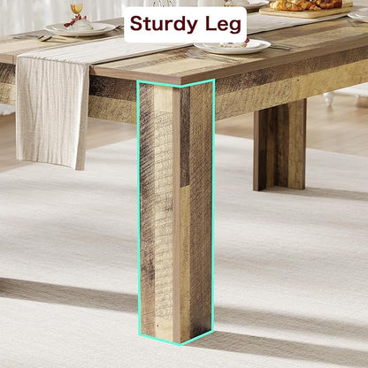 CABIHOME 71" Long Dining Table for 6-8, Large Farmhouse Rectangular Kitchen Dining Room Table, Wooden, Thick Frame & Sturdy Triangular Legs, Wood Strip Base for Dinner, Kitchen, Office, Rustic Brown