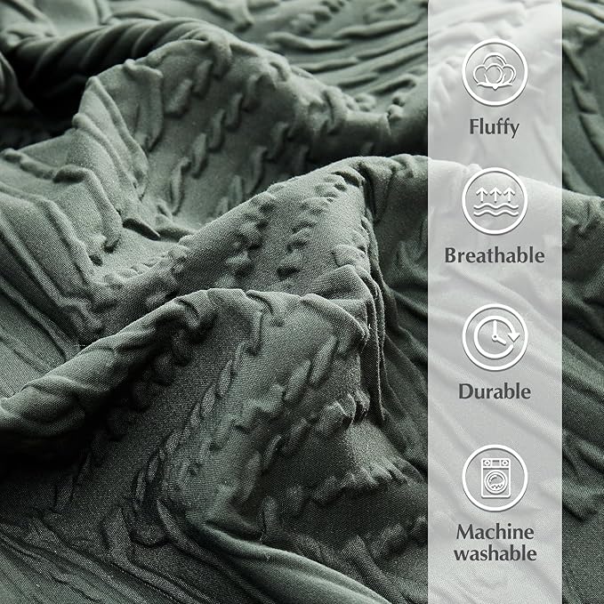 Geniospin King Size Comforter Set - 7 Pieces Dark Green Bedding Set, Botanical Textured Comforter Bed Set, All Season Lightweight Bed in a Bag with Comforter, Sheets, Pillowcases & Shams