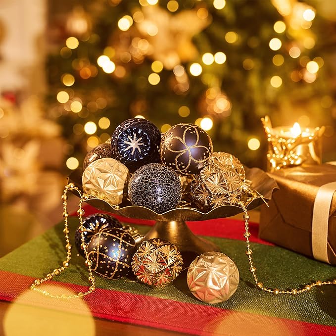 Valery Madelyn Ornaments for Christmas Trees, 9ct 2.36 Inches Blue and Gold Shatterproof Christmas Tree Decorations, Luxury Hanging Ball Ornaments for Xmas Holiday Party Decor