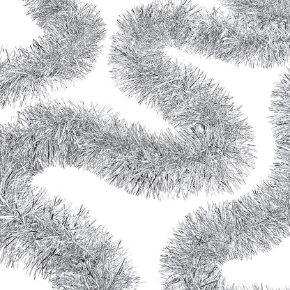 WILLBOND 50 ft Christmas Tinsel Garland Metallic Tinsel Twist Garland Christmas Tree Decorations New Year Wedding Birthday Hanging Decorations Party Supplies, 3 Inch(Silver)