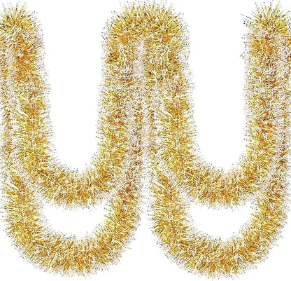 50Ft Christmas Gold and Silver Tinsel Garland Metallic Twist Shiny Garland for Xmas Christmas Tree Ceiling Hanging Decorations Holiday Wedding Home Party Supplies Indoor Outdoor Decor