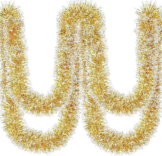 50Ft Christmas Gold and Silver Tinsel Garland Metallic Twist Shiny Garland for Xmas Christmas Tree Ceiling Hanging Decorations Holiday Wedding Home Party Supplies Indoor Outdoor Decor
