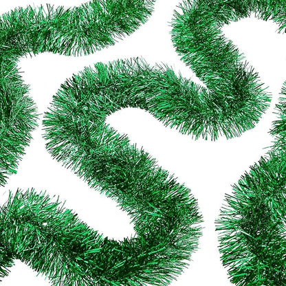 WILLBOND 50 ft Christmas Tinsel Garland Metallic Tinsel Twist Garland Christmas Tree Decorations New Year Wedding Birthday Hanging Decorations Party Supplies, 3 Inch(Green)