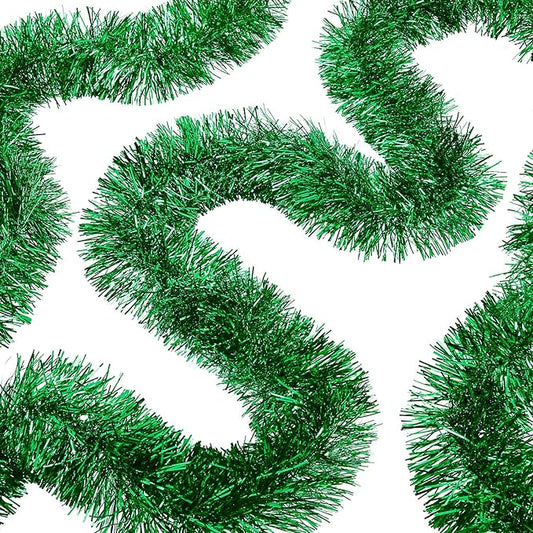 WILLBOND 50 ft Christmas Tinsel Garland Metallic Tinsel Twist Garland Christmas Tree Decorations New Year Wedding Birthday Hanging Decorations Party Supplies, 3 Inch(Green)