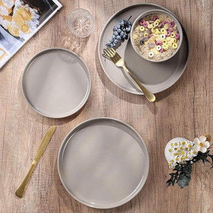 HaWare Stoneware Dinnerware Sets, 18-Piece Plates and Bowls Set for 6, Dishes Set for Home Restaurant, Speckled Cream Coffee