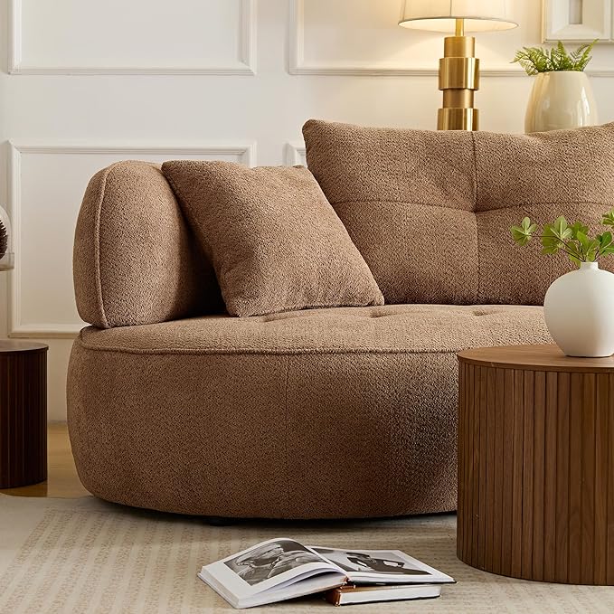 109" Modern Curved Sofa Sectional Couch, Luxury Comfy Boucle Upholstered Couches, Oversized 3 Seater Minimalist Deep Seat Modular Sofas for Living Room,Bedroom, Home Office, Apartment,Camel