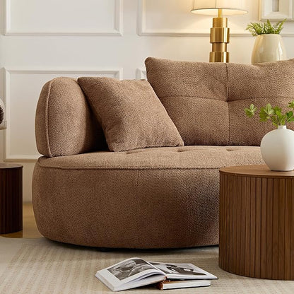 109" Modern Curved Sofa Sectional Couch, Luxury Comfy Boucle Upholstered Couches, Oversized 3 Seater Minimalist Deep Seat Modular Sofas for Living Room,Bedroom, Home Office, Apartment,Camel