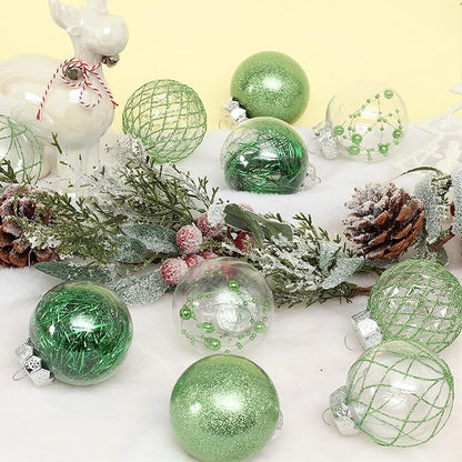 Clear Christmas Ball Ornaments, 30ct Shatterproof Xmas Ball Decorations 2.36 Inch Green Christmas Decorations for Xmas Tree Hanging Decorative Pet Baubles Set for Christmas Party