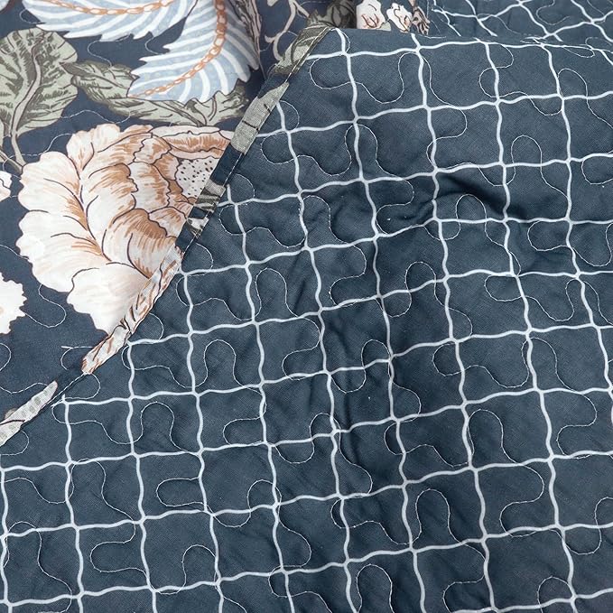 Lush Decor Sydney Reversible Cotton Quilt Set Queen 3 Piece Bedding, Navy Multi