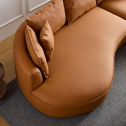 WILLIAMSPACE 124.8" Leather Curved Sofa Couch, Modern Upholstery Luxury Sofa with Pillows, Left Hand Facing Sectional Couch for Living Room (Right-Facing,Orange Leather)