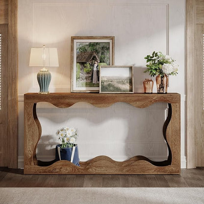 Tribesigns 63 Inches Farmhouse Console Table with Storage, Couch Table Behind Sofa, Long Entryway Sofa Station, Narrow Console Stand, Hallway Stand for Entryway Living Room, Wood Grain