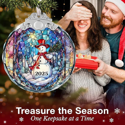 Snowman Christmas Ornaments - Stained Glass Decor for The Christmas Tree, Unique 2025 Snowman Ornament, Perfect Xmas Decorations for Festive Season, Crystal Snowmen Highlight for Ornament Collectors