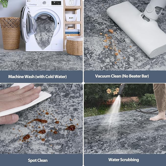 5x7 Area Rugs for Living Room Rug Washable: Abstract Rug for Dining Room Bedroom Carpet Non Slip 5 by 7 Indoor Modern Nursery Home Office Black