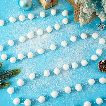 MARFOREVER 4 Pack 26.3 Ft Winter White Pom Pom Garland Ornaments, 30 Balls Christmas Felt Garland Hanging Supplies for Winter Wonderland Christmas School Classroom Fireplace Wall Home Party Decoration