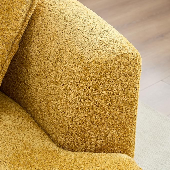 125'' Modern Curved Cloud Sofa Luxury Living Room 5 Seater Combo Sofa Cloud Curve Design Mid Century Upholstered Sofa with Ottoman for Living Room Bedroom Apartment (Boucle, Yellow)