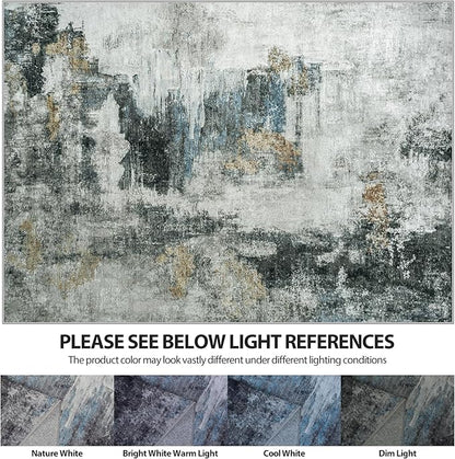 4x6 Area Rugs for Living Room Rug Washable: Abstract Rug for Dining Room Bedroom Carpet Non Slip 4 by 6 Indoor Modern Nursery Home Office Black Gold