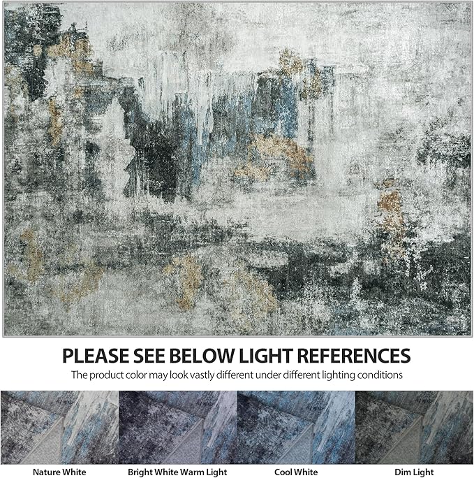 5x8 Area Rugs for Living Room Rug Washable: Abstract Rug for Dining Room Bedroom Carpet Non Slip 5 by 8 Indoor Modern Nursery Home Office Black Gold