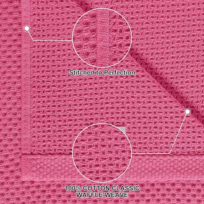 Homaxy 100% Cotton Kitchen Towels and Dishcloths Set, 12 x 12 Inches and 13 x 28 Inches, Set of 12 Bulk Kitchen Towels Set, Ultra Soft Absorbent Dish Cloths for Washing Dishes, Hot Pink